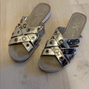 Anne Klein Metallic Silver Sandals with Rivets